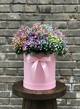 Цветочная композиция из Гипсофила и Розы в шляпной коробке в Купино