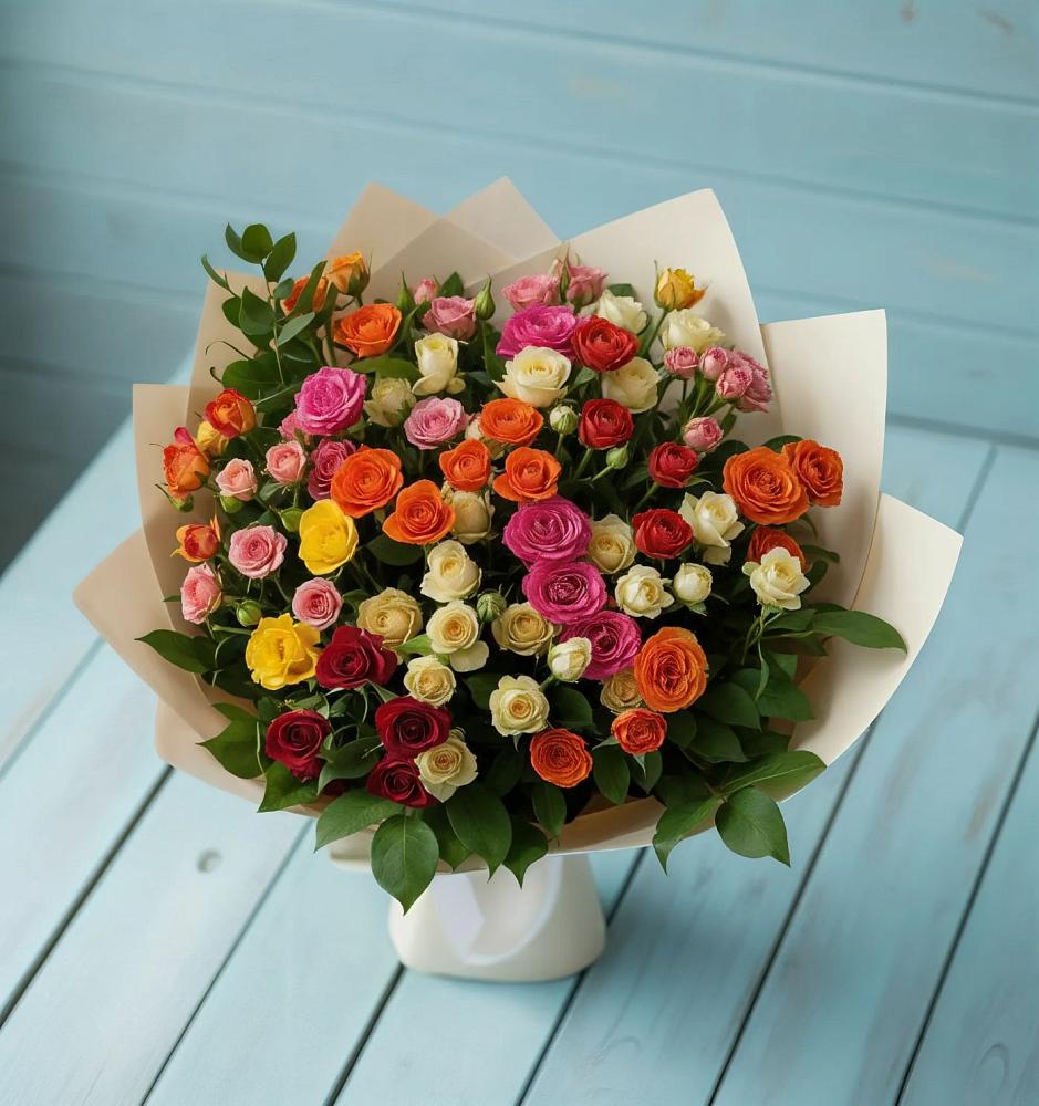 Букет Микс из разноцветных кустовых роз в Купино