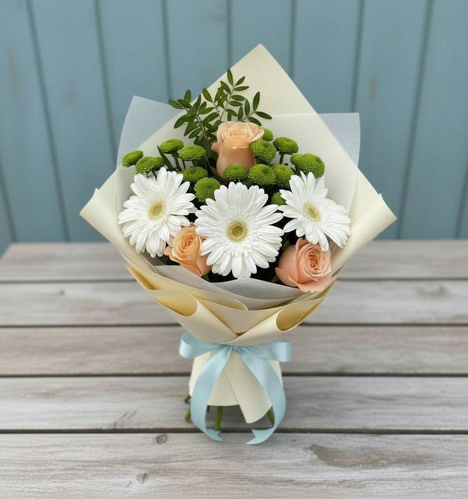 Букет цветов из: Герберы, Розы и Хризантемы в Купино
