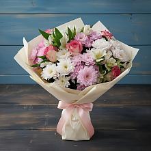 Букет цветов из:  Хризантемы, Альстромерии и Розы в Купино