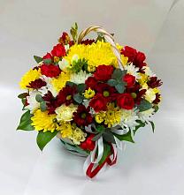 Цветочная композиция из Хризантемы и Розы в корзине в Купино